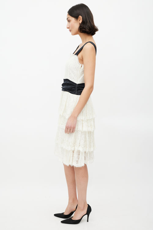 Burberry Black 
White Ruffled Lace Dress