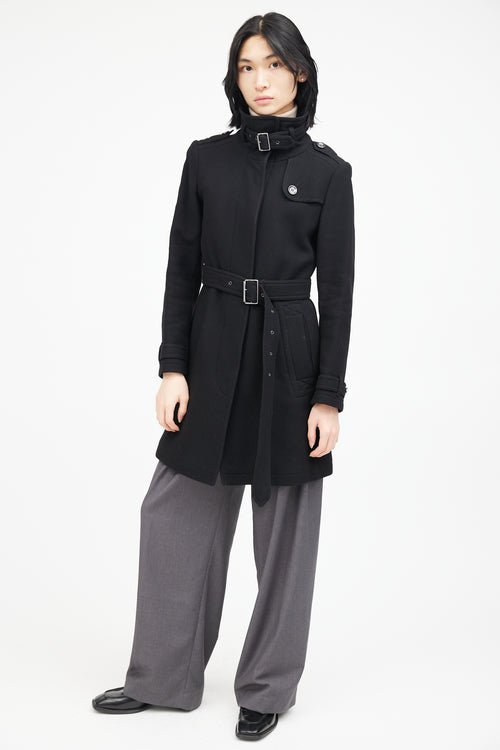 Burberry Black Wool Belted Coat