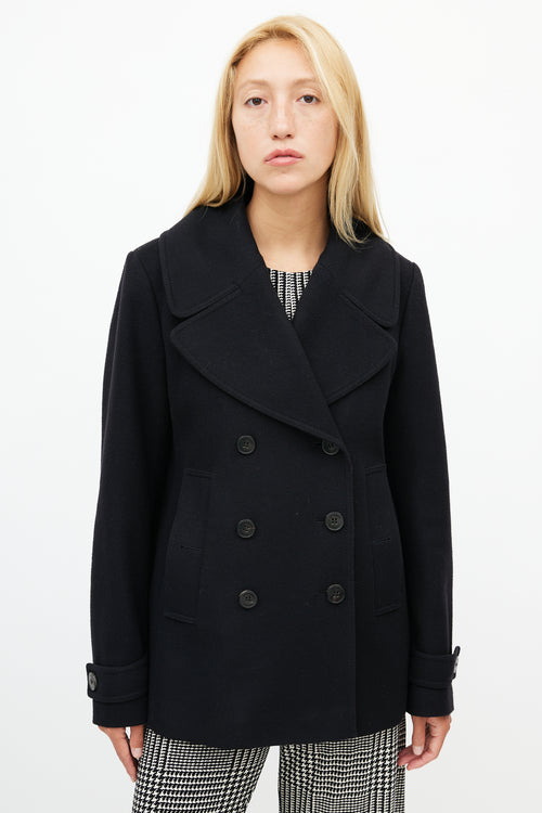 Burberry Black Wool Double Breasted Coat