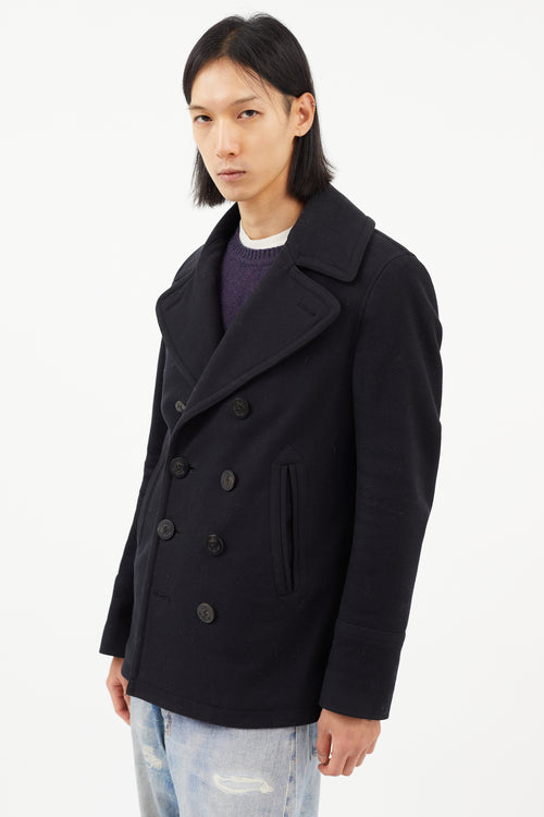 Burberry Black Wool Double Breasted Peacoat