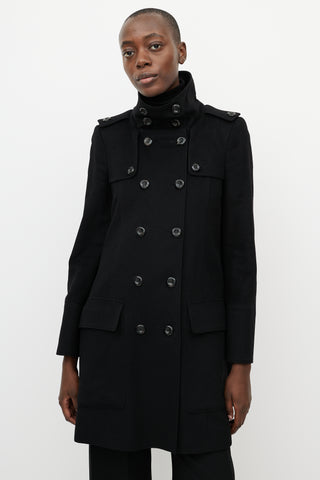 Burberry Black Wool 
Satin Double Breasted Coat