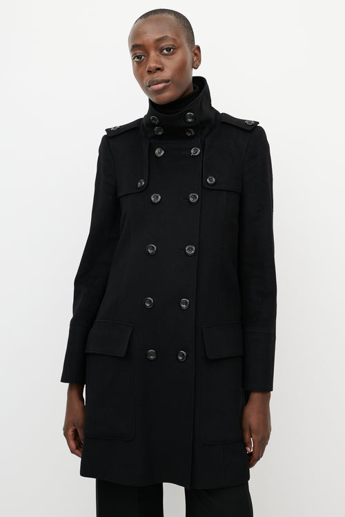 Burberry Black Wool 
Satin Double Breasted Coat