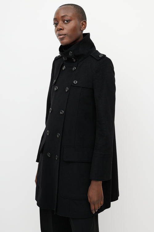 Burberry Black Wool 
Satin Double Breasted Coat