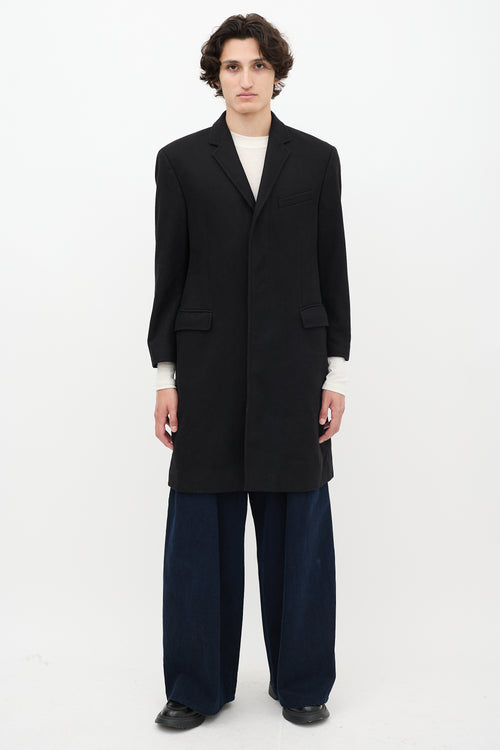 Burberry Black Wool Two Pocket Mid Length Coat