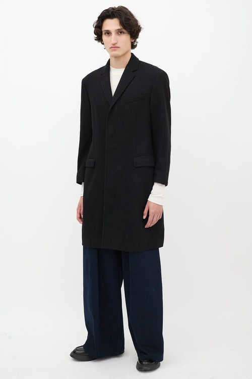 Burberry Black Wool Two Pocket Mid Length Coat