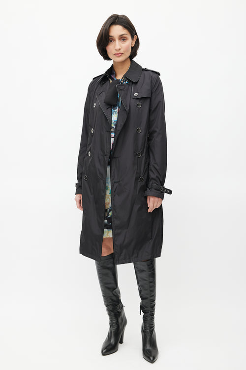 Burberry Black Double Breasted Packable Belted Trench Coat