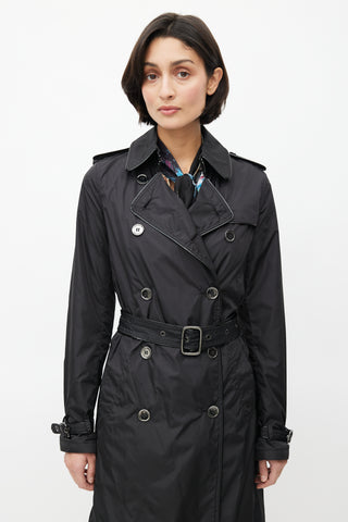 Burberry Black Double Breasted Packable Belted Trench Coat