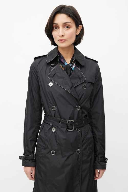 Burberry Black Double Breasted Packable Belted Trench Coat