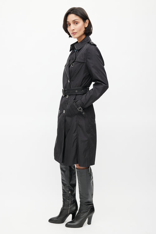 Burberry Black Double Breasted Packable Belted Trench Coat