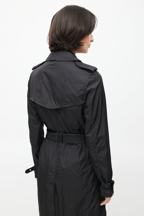 Burberry Black Double Breasted Packable Belted Trench Coat