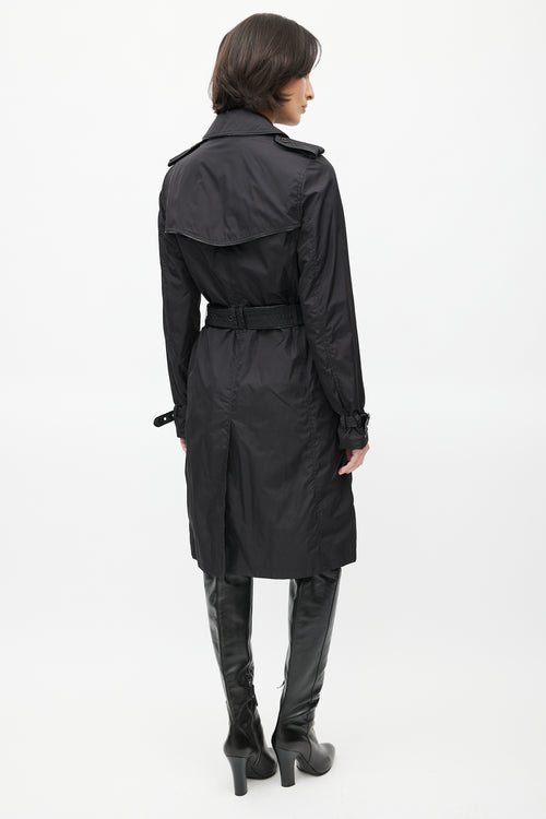 Burberry Black Double Breasted Packable Belted Trench Coat