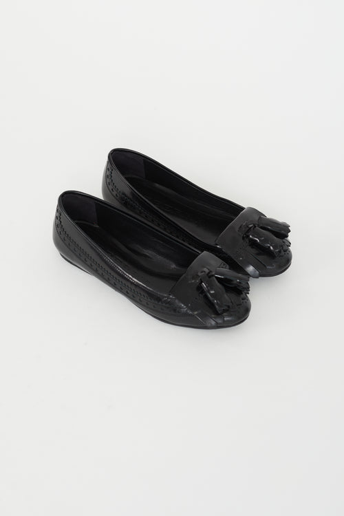 Burberry Black Leather Tassel Ballet Flat