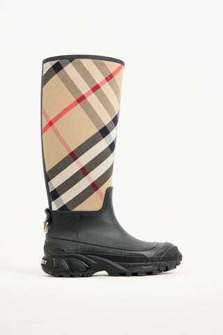 Burberry Black 
Beige Nova Check Rain Boot