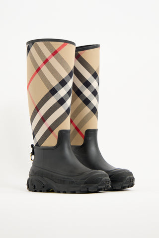 Burberry Black 
Beige Nova Check Rain Boot