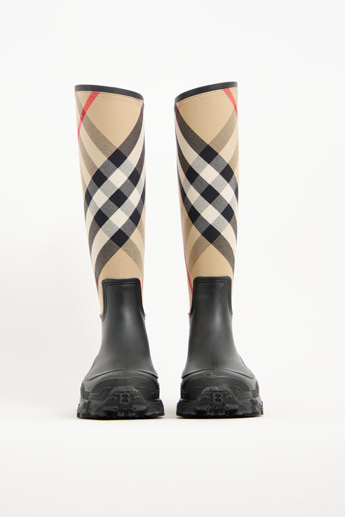 Burberry Black 
Beige Nova Check Rain Boot