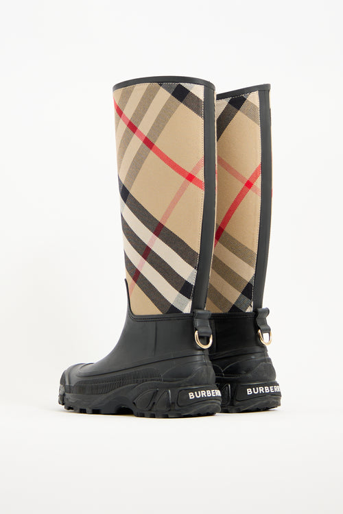 Burberry Black 
Beige Nova Check Rain Boot