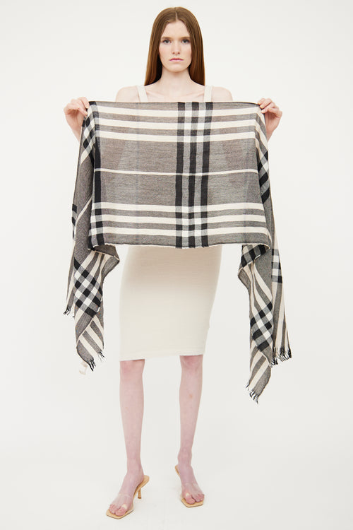 Burberry Grey 
Cream Mega Check Wool Scarf