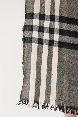 Burberry Grey 
Cream Mega Check Wool Scarf