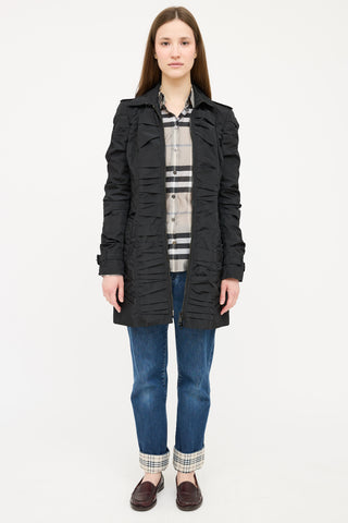 Burberry Black Nylon Ruched Coat