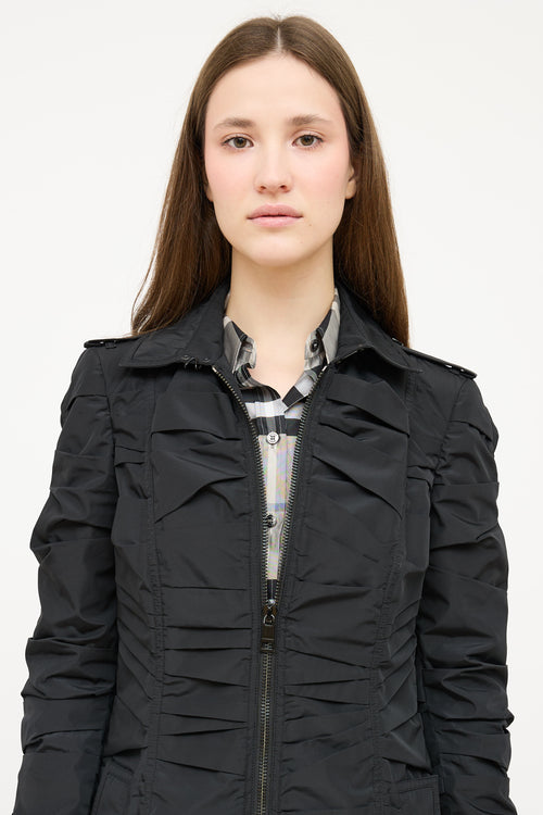 Burberry Black Nylon Ruched Coat