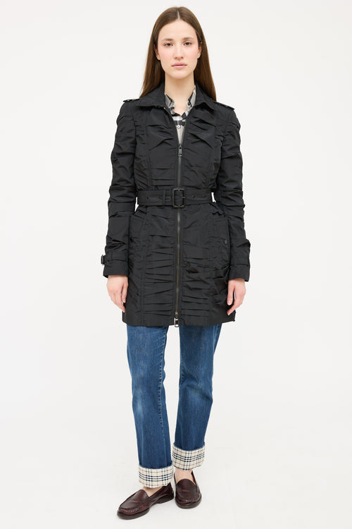 Burberry Black Nylon Ruched Coat