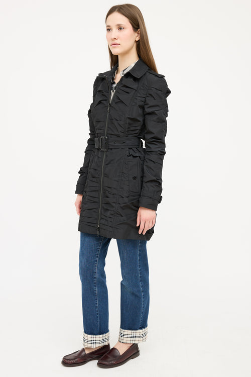 Burberry Black Nylon Ruched Coat