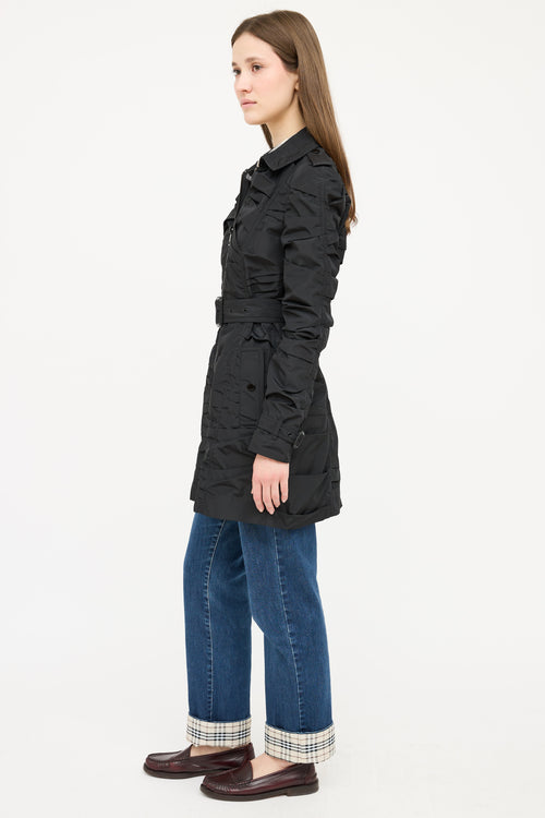 Burberry Black Nylon Ruched Coat