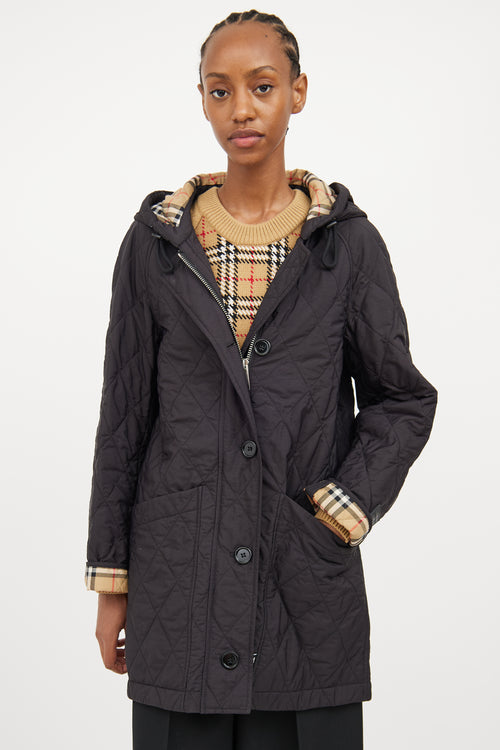 Burberry Black Quilted Hooded Jacket