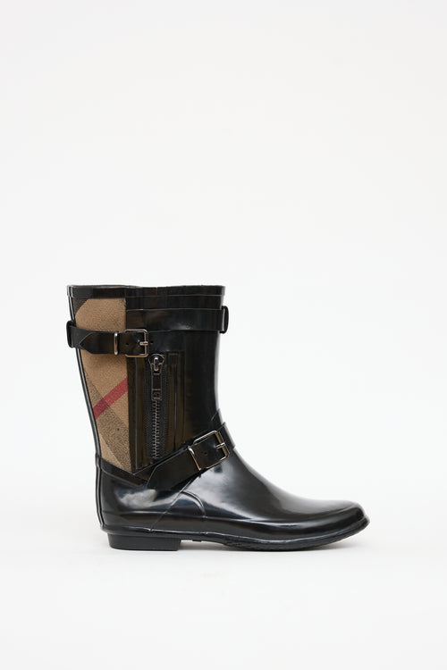 Burberry Black 
Brown Nova Check Normandale Rubber Boot