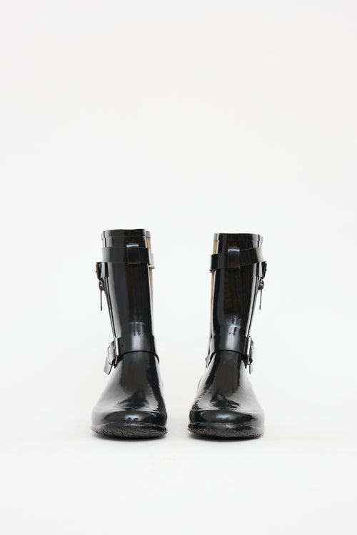 Burberry Black 
Brown Nova Check Normandale Rubber Boot