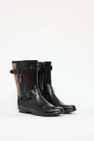 Burberry Black 
Brown Nova Check Normandale Rubber Boot