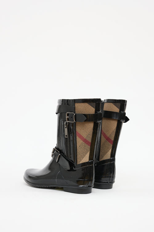 Burberry Black 
Brown Nova Check Normandale Rubber Boot