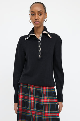 Burberry Black Knit Snap Collar Top