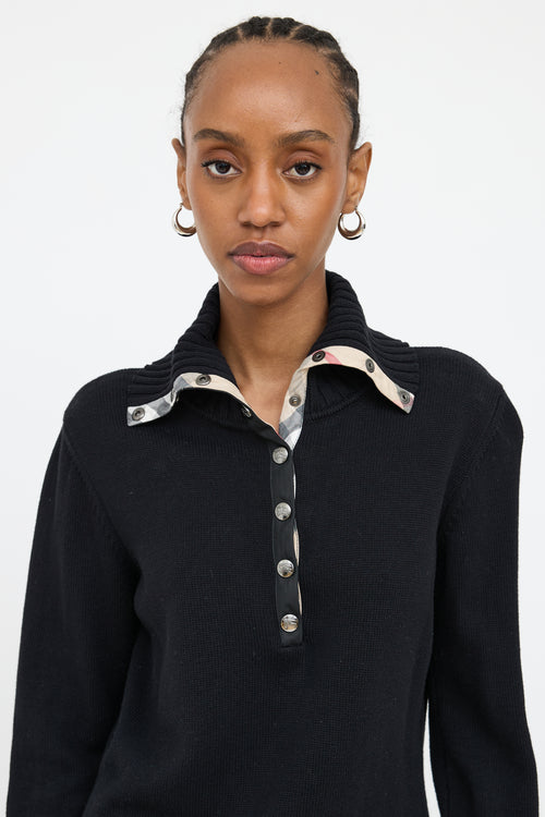 Burberry Black Knit Snap Collar Top