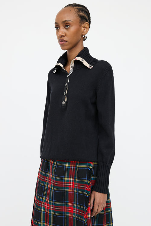 Burberry Black Knit Snap Collar Top