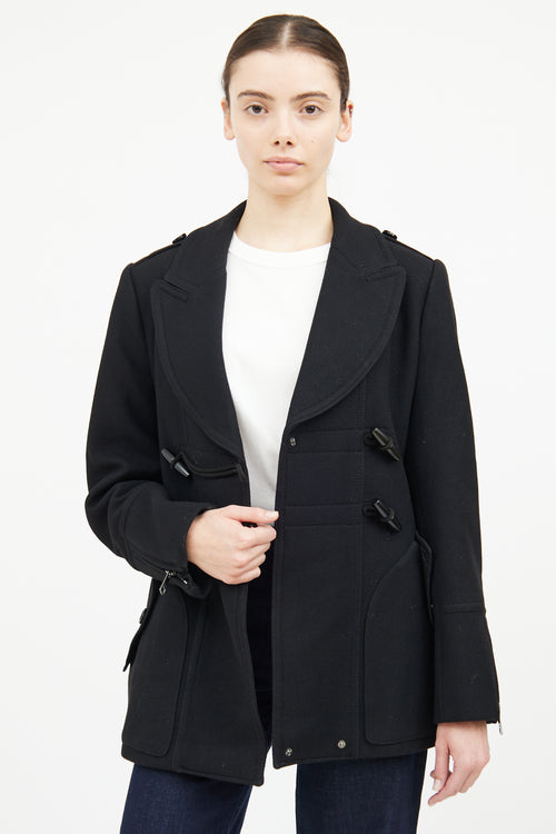 Burberry Black Wool Toggle Coat