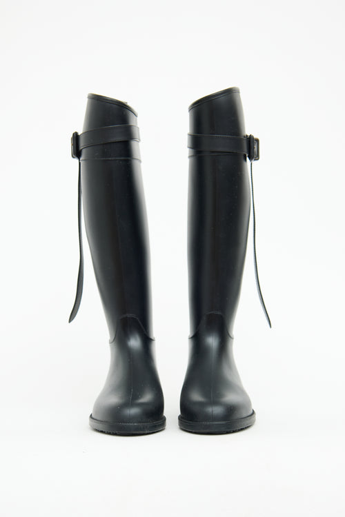 Burberry Black Belted Rubber Rain Boots