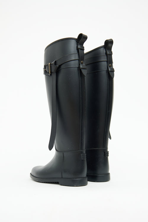 Burberry Black Belted Rubber Rain Boots