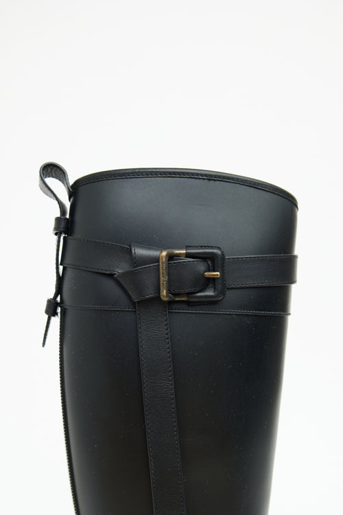 Burberry Black Belted Rubber Rain Boots