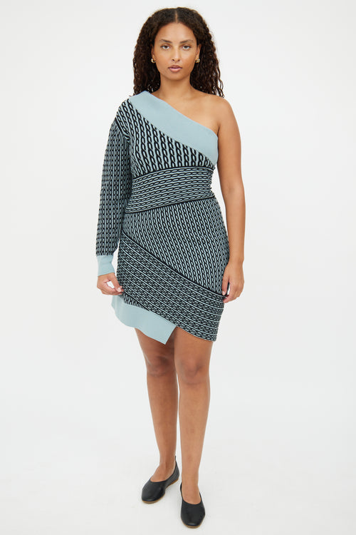 Burberry Blue 
Black Knit Asymmetrical Shoulder Dress