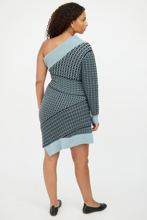 Burberry Blue 
Black Knit Asymmetrical Shoulder Dress