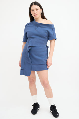 Burberry Blue Asymmetrical Mini Sweater Dress