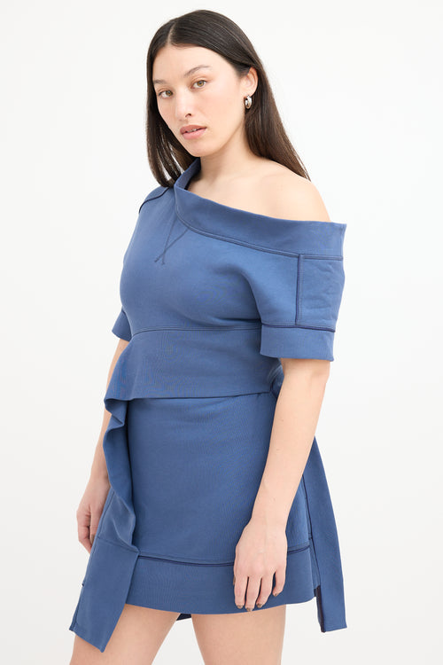 Burberry Blue Asymmetrical Mini Sweater Dress