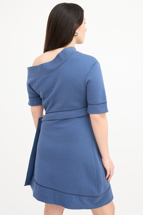 Burberry Blue Asymmetrical Mini Sweater Dress