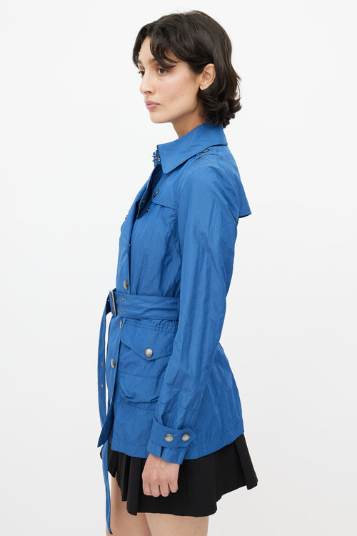 Burberry Blue Double Breasted Short Nylon Trench Coat