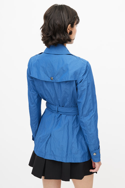 Burberry Blue Double Breasted Short Nylon Trench Coat