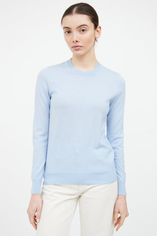 Burberry Blue Wool Knit Elbow Patch Sweater