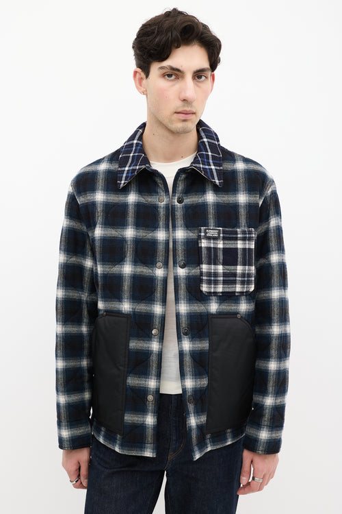 Burberry Blue 
White Wool Quilted Plaid  Jacket