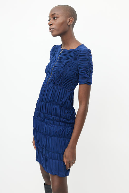 Burberry Blue Ruched Bodycon Half Zip Dress