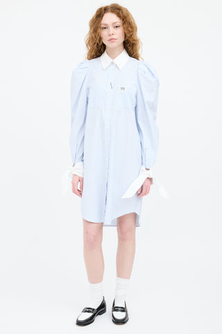 Burberry Blue 
White Striped Shirt Dress